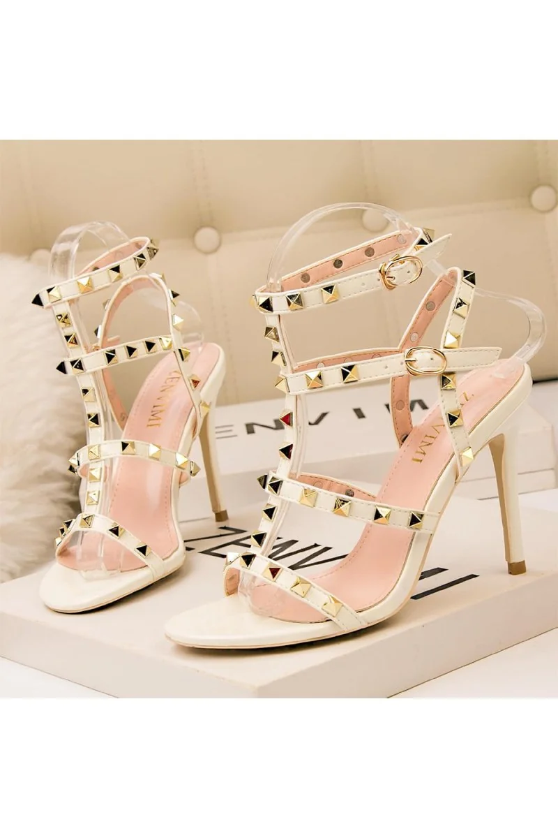 Black Studded Strappy Stiletto Heels 10cm High