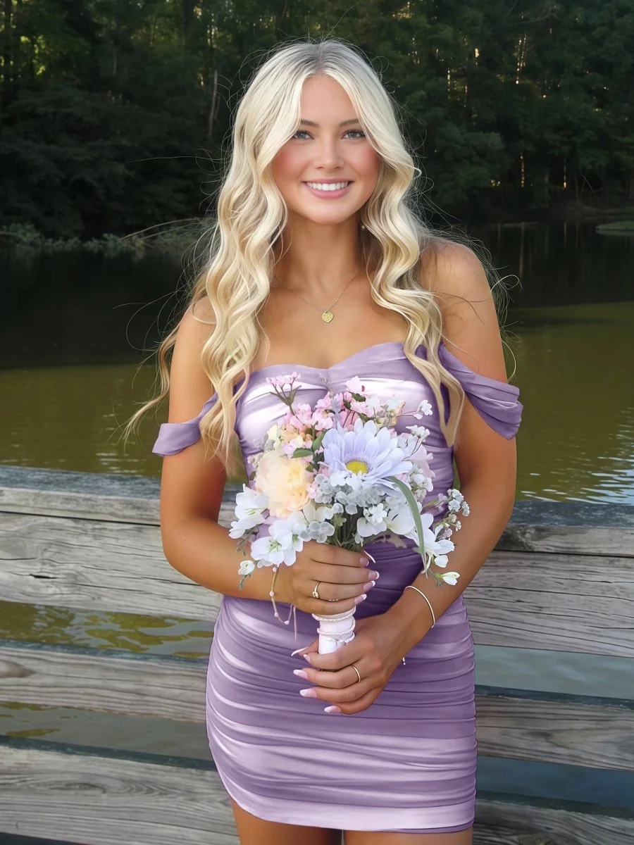 Lilac Off-the-Shoulder Tulle Short Homecoming Dress