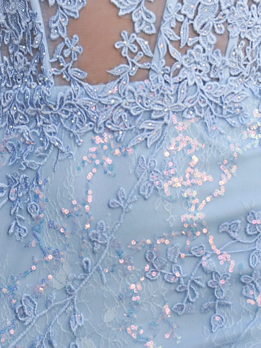 Sky Blue Bodycon Lace Homecoming Dress with Sequin Appliques