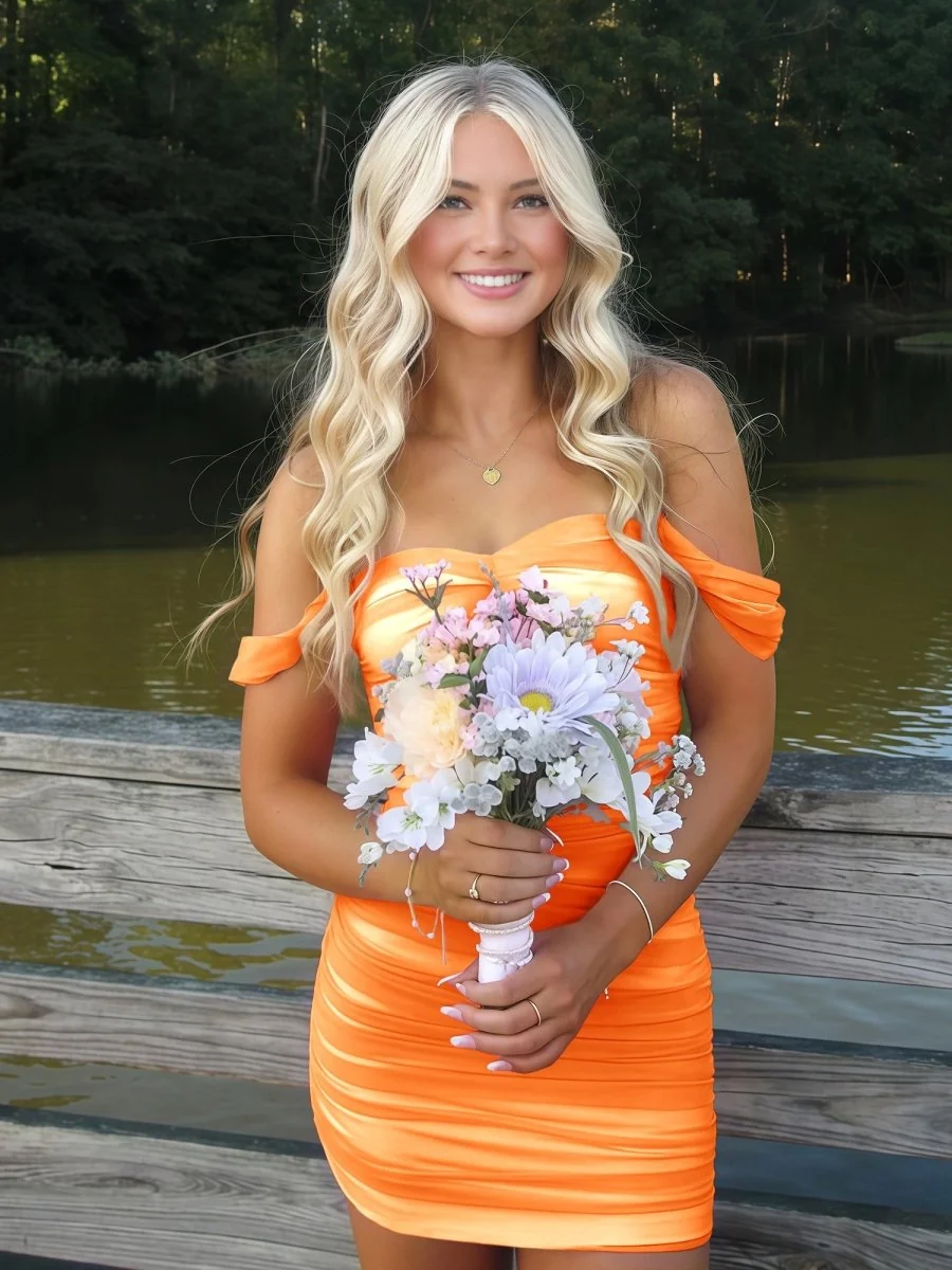 Orange Off-The-Shoulder Tulle Homecoming Dress