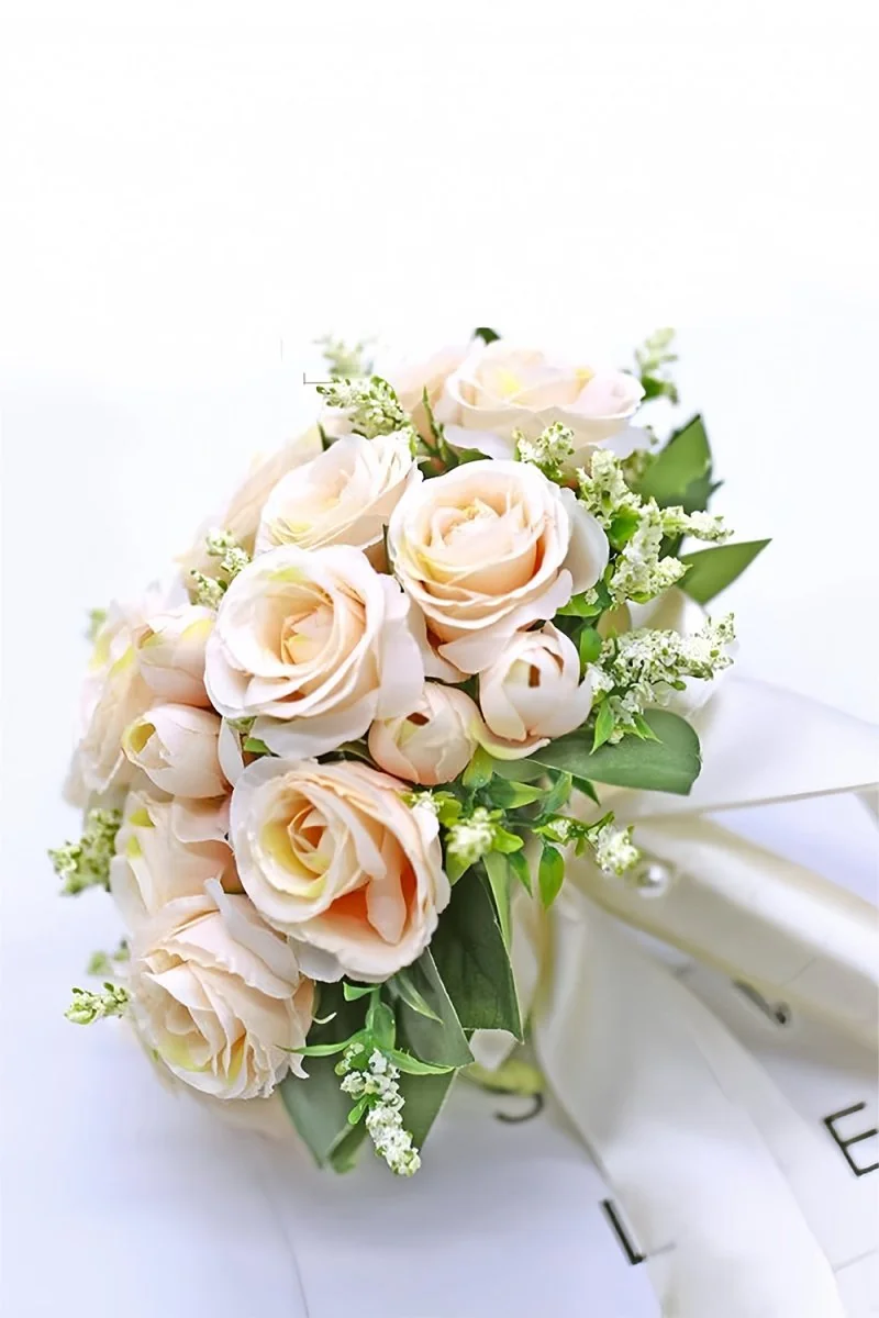 Silk Rose Peony Cascade Wedding Bouquet Flora Orange