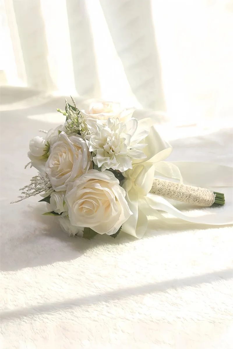 White Rose & Hydrangea Cascade Bridal Bouquet