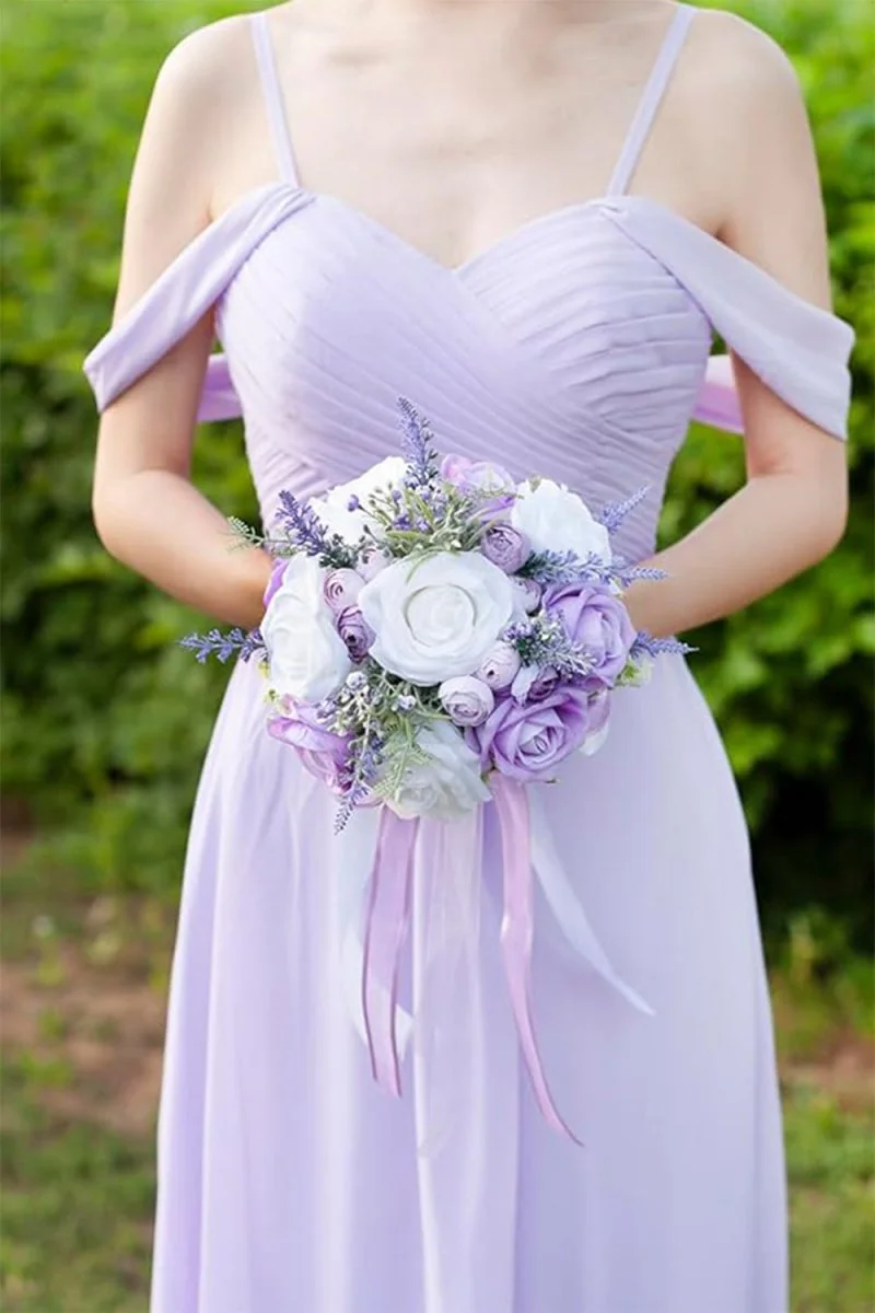 Silk Lilac Rose Cascade Wedding Bouquet