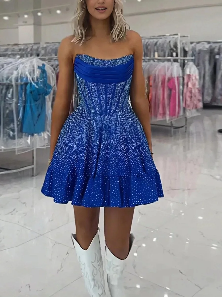 Scoop Neck Royal Blue Satin A-Line Homecoming Dress with Beadings