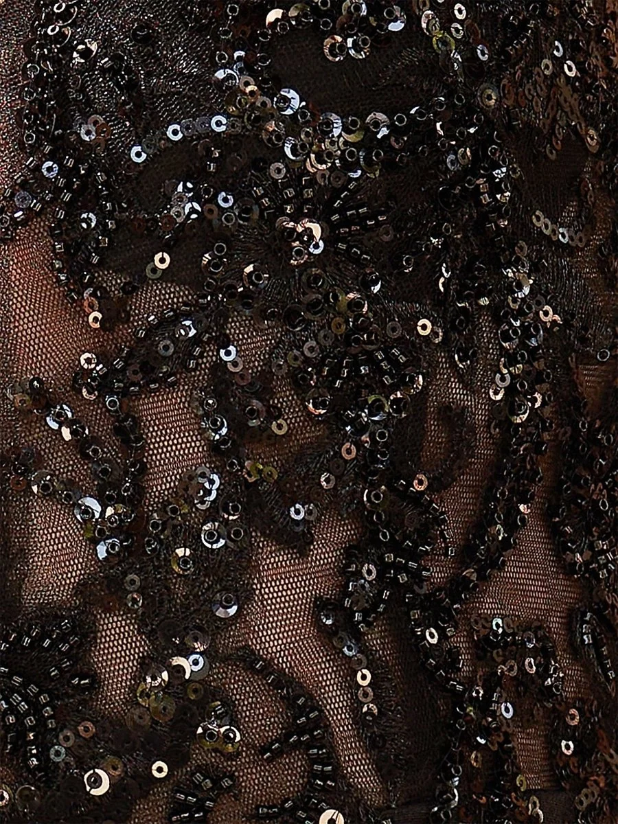 Black Satin Sheath V Neck Sequined Homecoming Dress with Beads