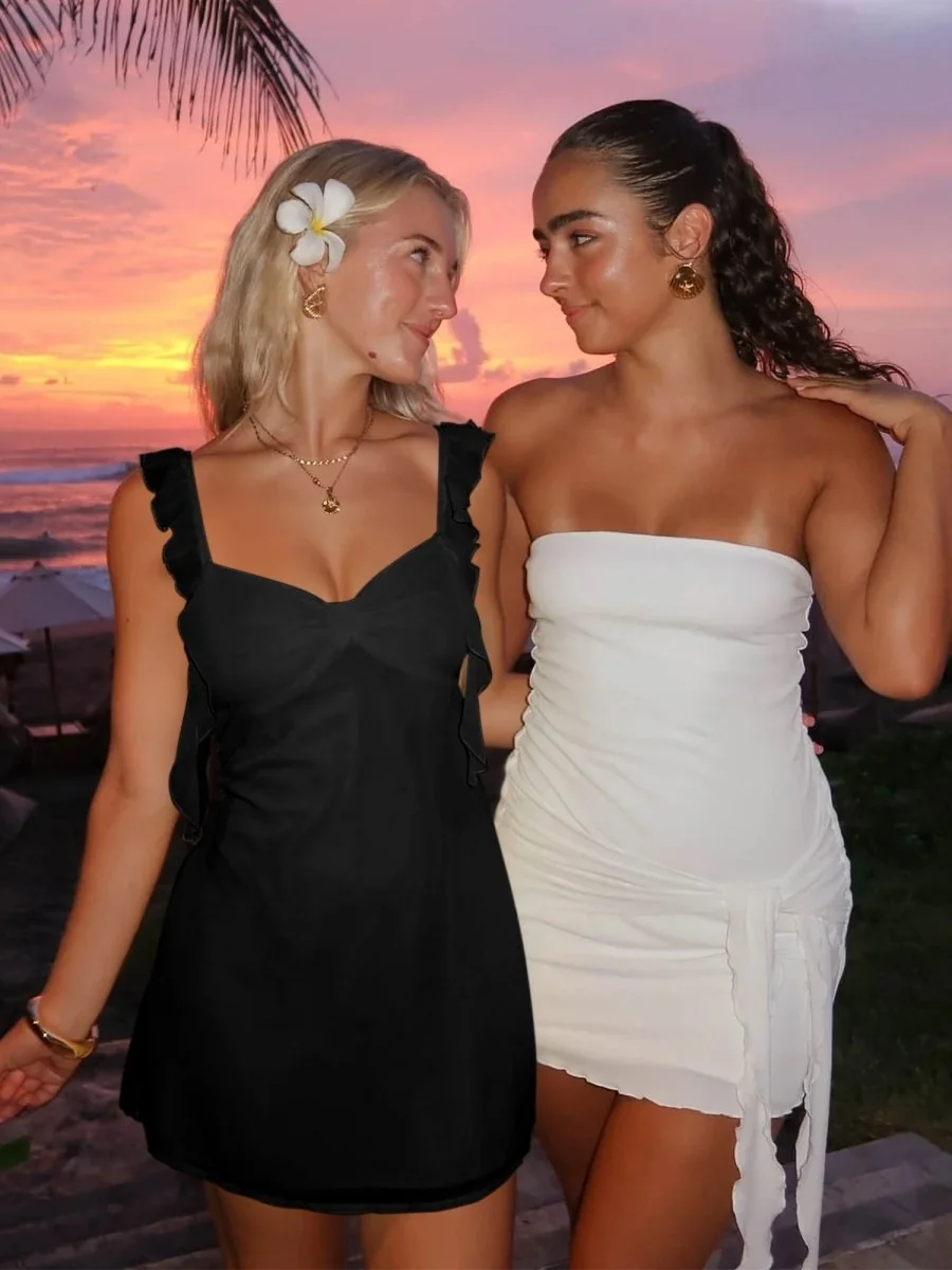 Short Yellow Satin V-Neck Ruffle Homecoming Dress