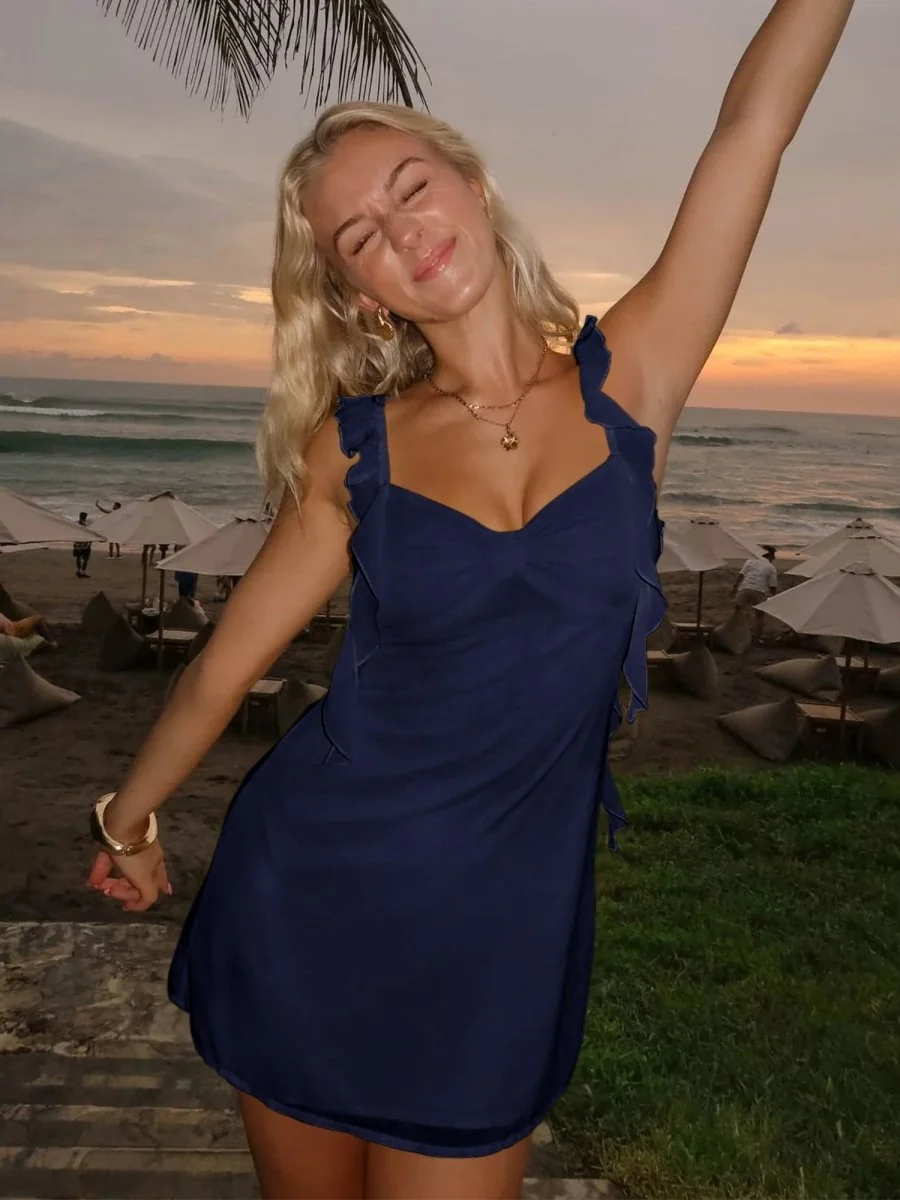 Short Yellow Satin V-Neck Ruffle Homecoming Dress