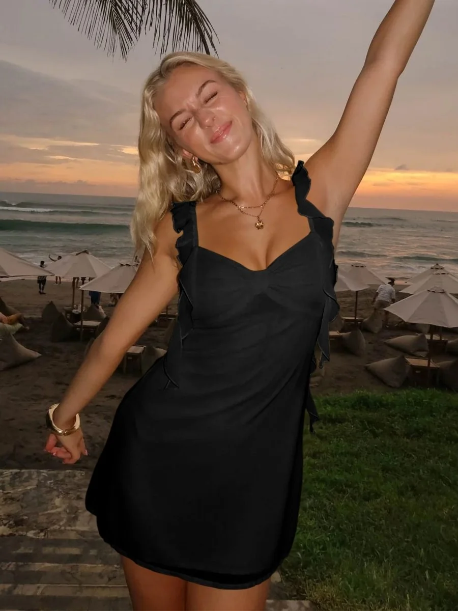 Short Yellow Satin V-Neck Ruffle Homecoming Dress