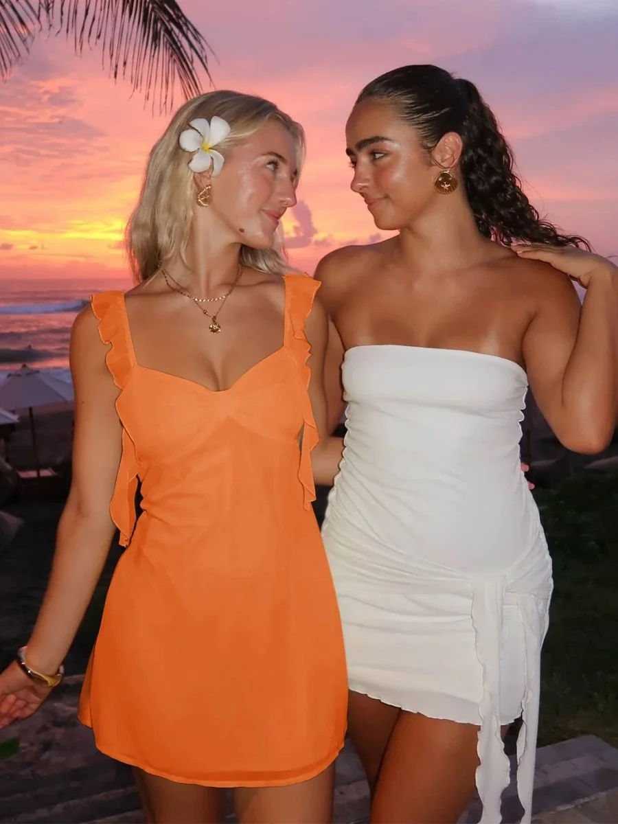 Short Yellow Satin V-Neck Ruffle Homecoming Dress