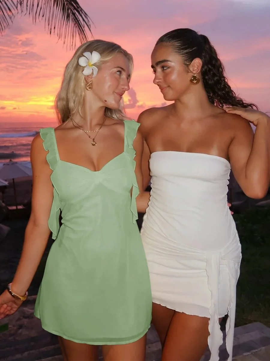 Short Yellow Satin V-Neck Ruffle Homecoming Dress