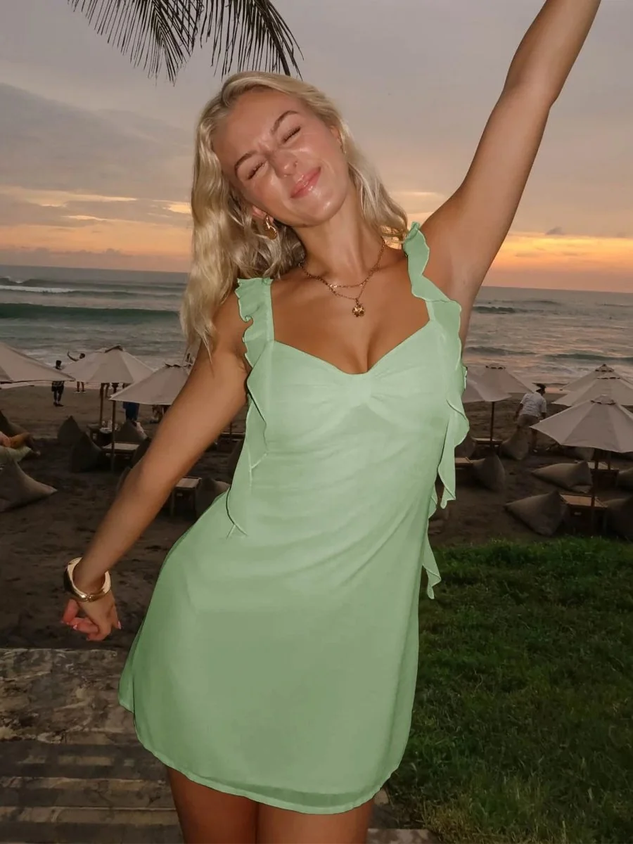 Short Yellow Satin V-Neck Ruffle Homecoming Dress