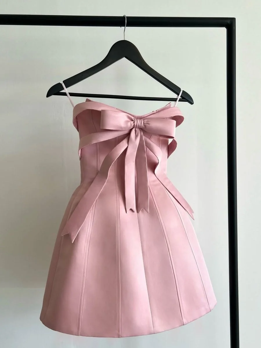 Pink Strapless A-Line Satin Homecoming Dress with Bow