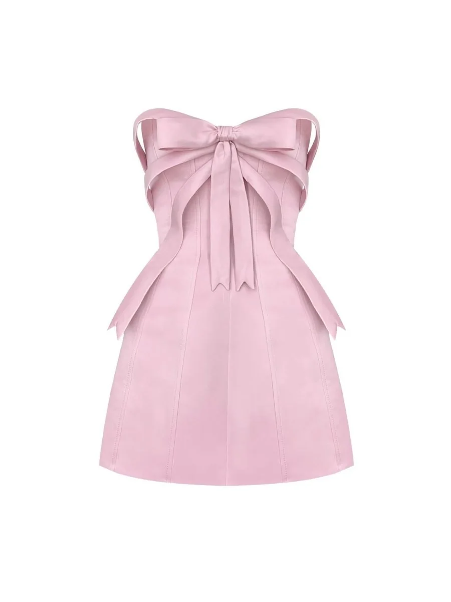 Pink Strapless A-Line Satin Homecoming Dress with Bow