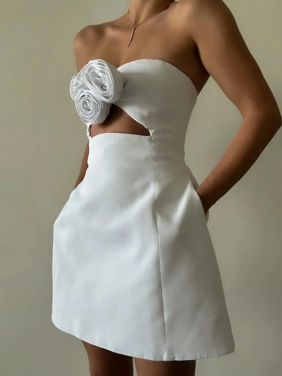 Ivory Strapless Satin Sheath Cutout Homecoming Dress