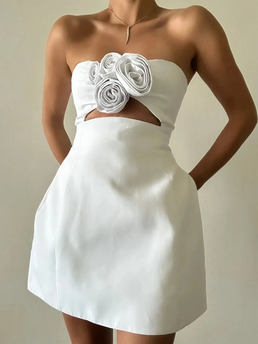 Ivory Strapless Satin Sheath Cutout Homecoming Dress