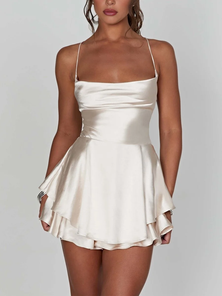 White Satin A-Line Cowl Neck Mini Homecoming Dress