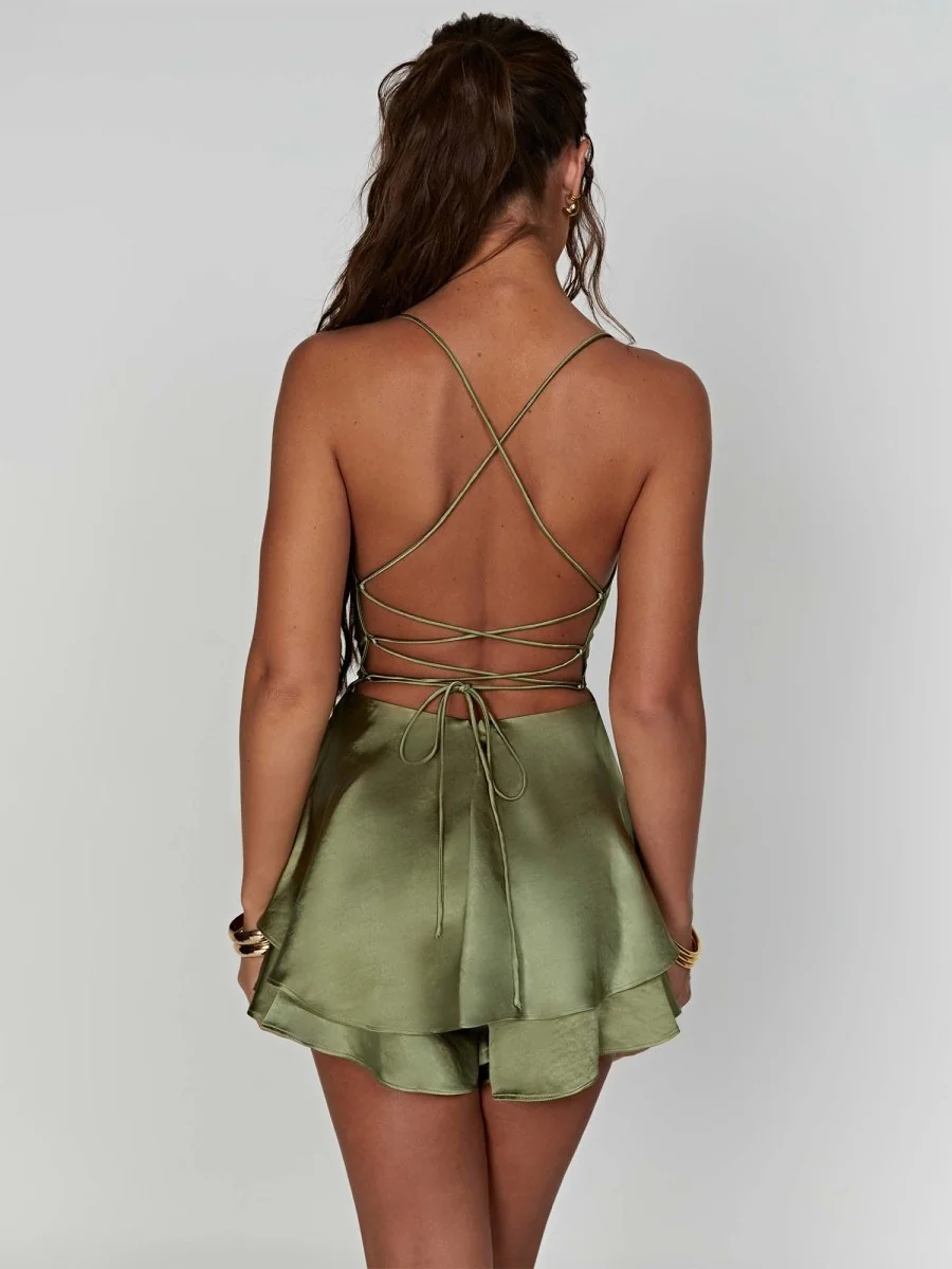 Sage Satin A-Line Cowl Neck Short Homecoming Dress