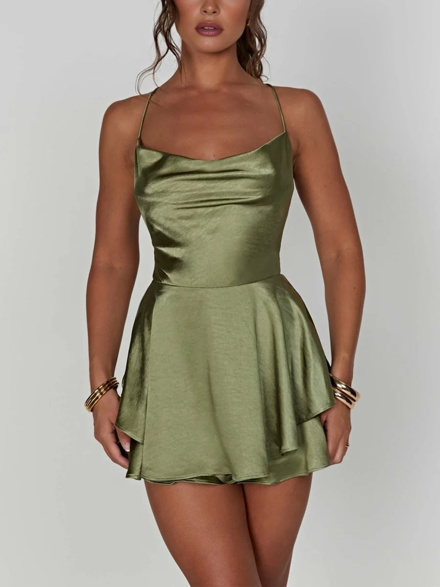 Sage Satin A-Line Cowl Neck Short Homecoming Dress