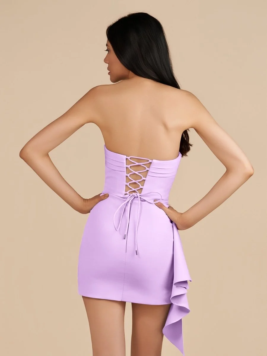 Lavender Strapless Spandex Bodycon Homecoming Dress With Slit