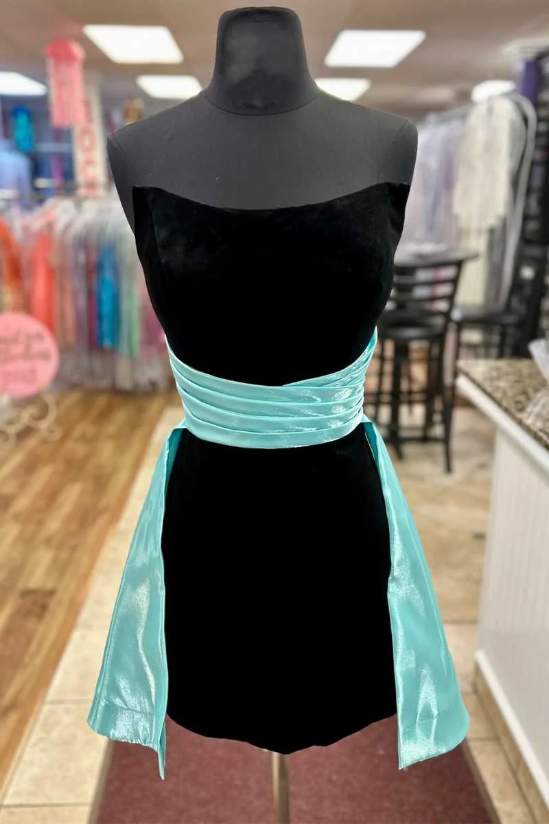 Aqua Velvet Homecoming Dress with Train