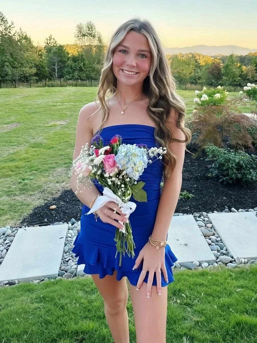 Royal Blue Strapless Bodycon Ruffles Mini Dress