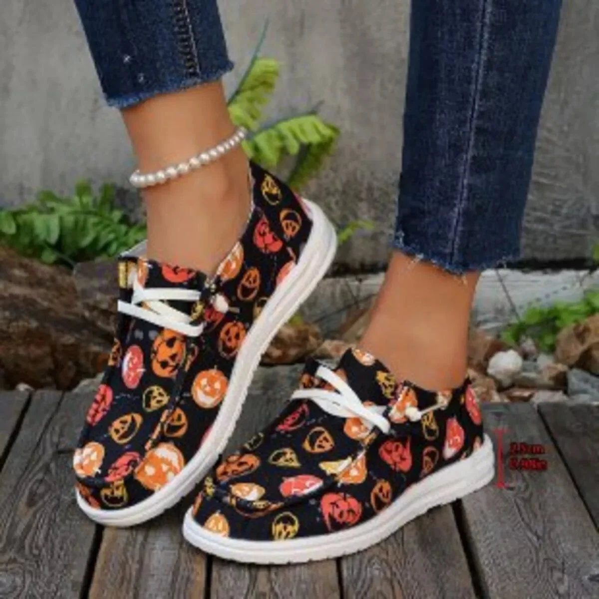 Orange Pumpkin Print Canvas Sneakers