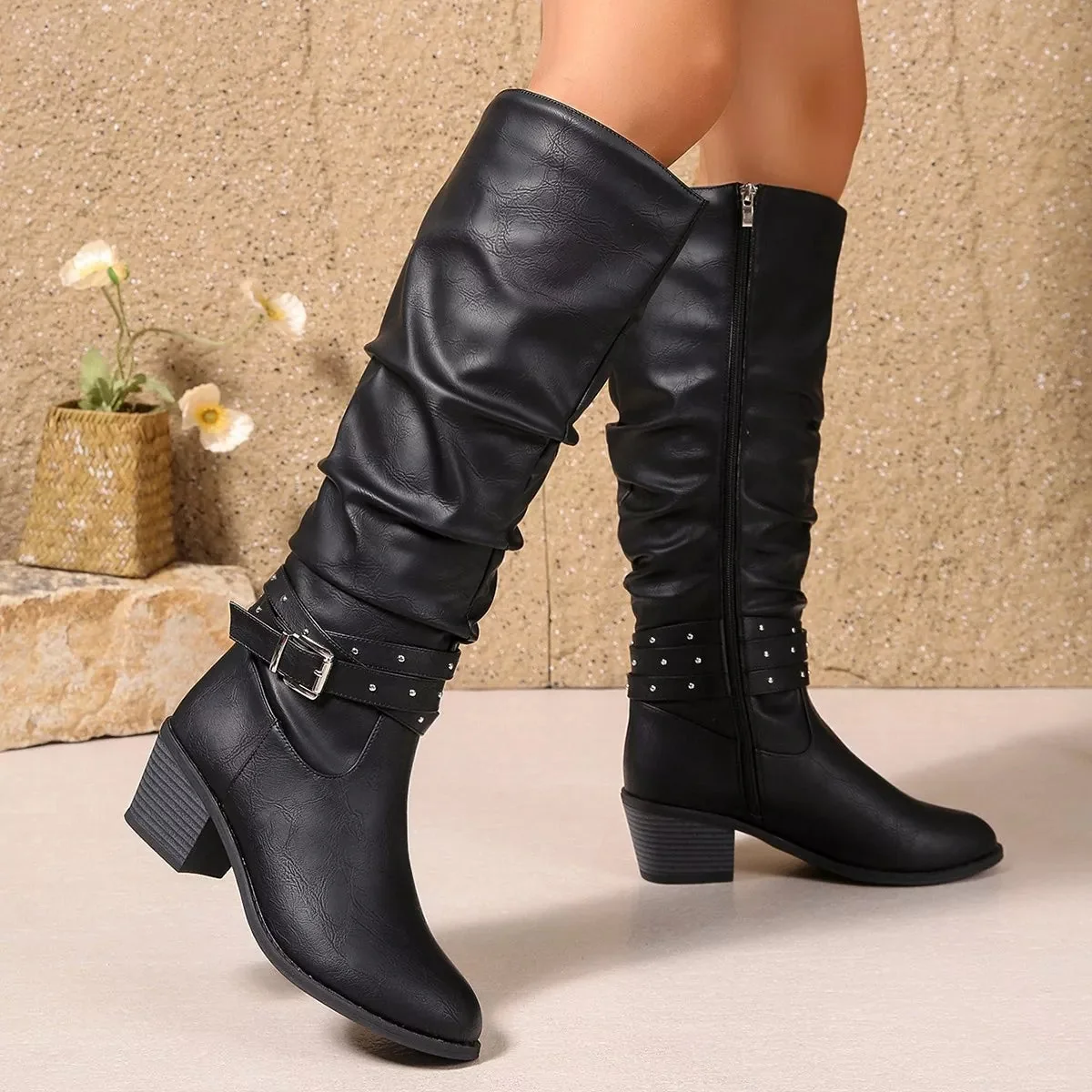 Womens Black Block Heel Ankle Boots - Stylish and Comfortable