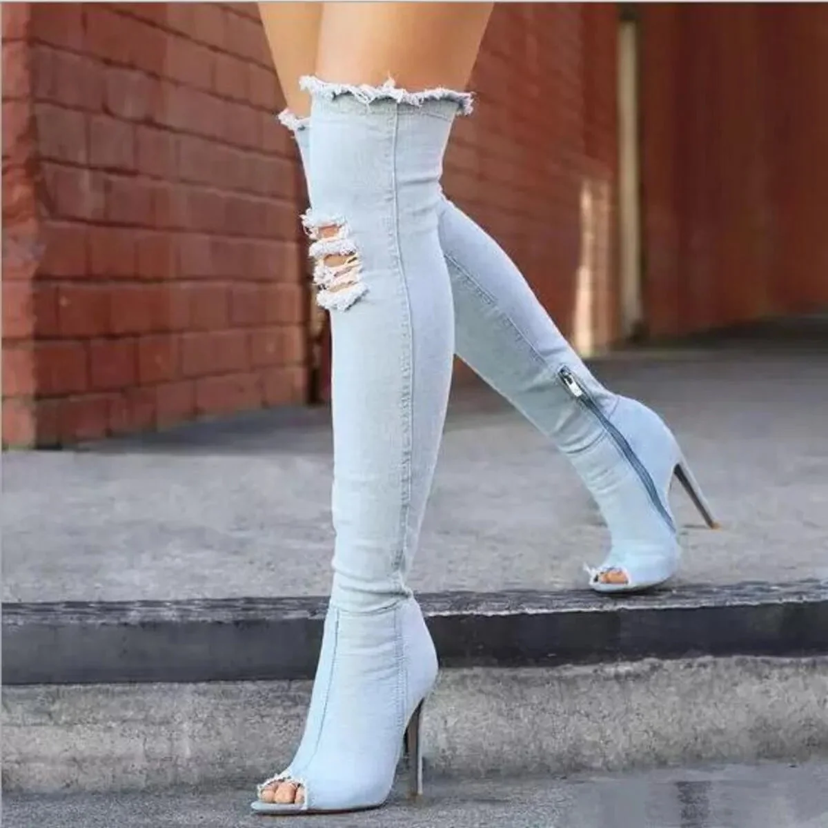 Blue Peep Toe Stiletto Heel Boots