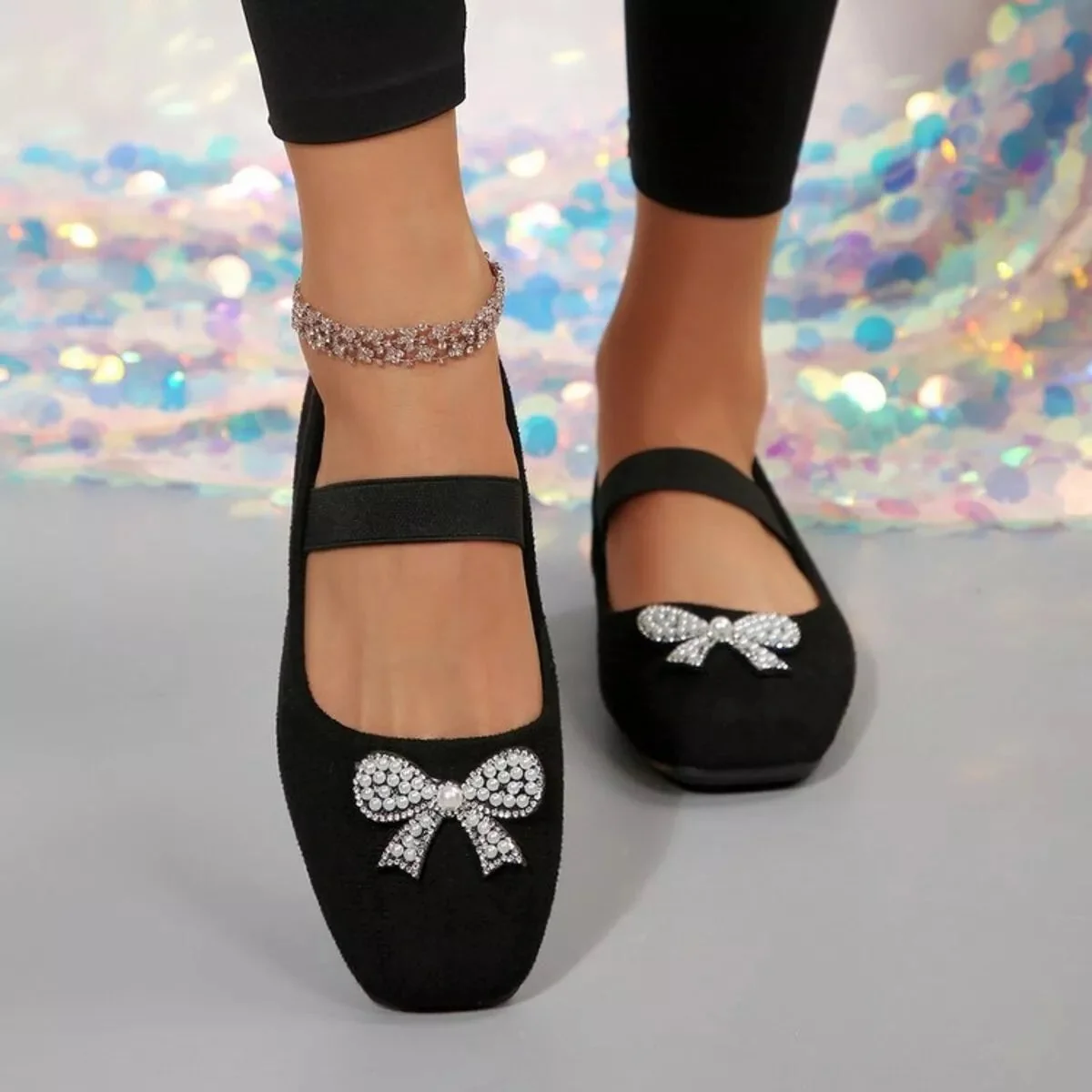 Black Square Toe Slip-On Flats for Women