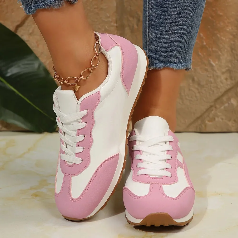 Pink White Color-Block Athletic Sneakers Women
