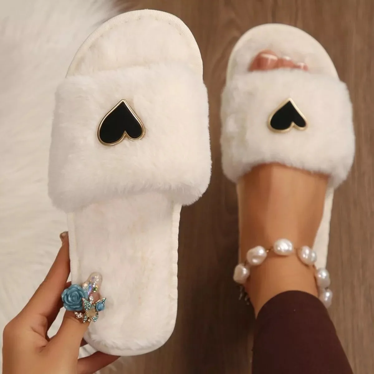 Fluffy Open Toe Slippers for Women
