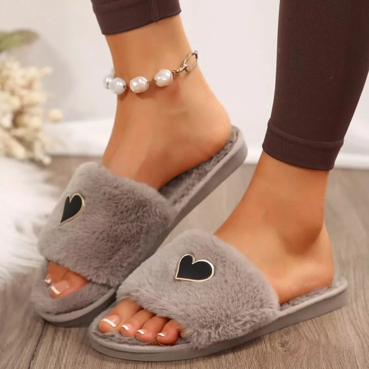 Fluffy Open Toe Slippers for Women
