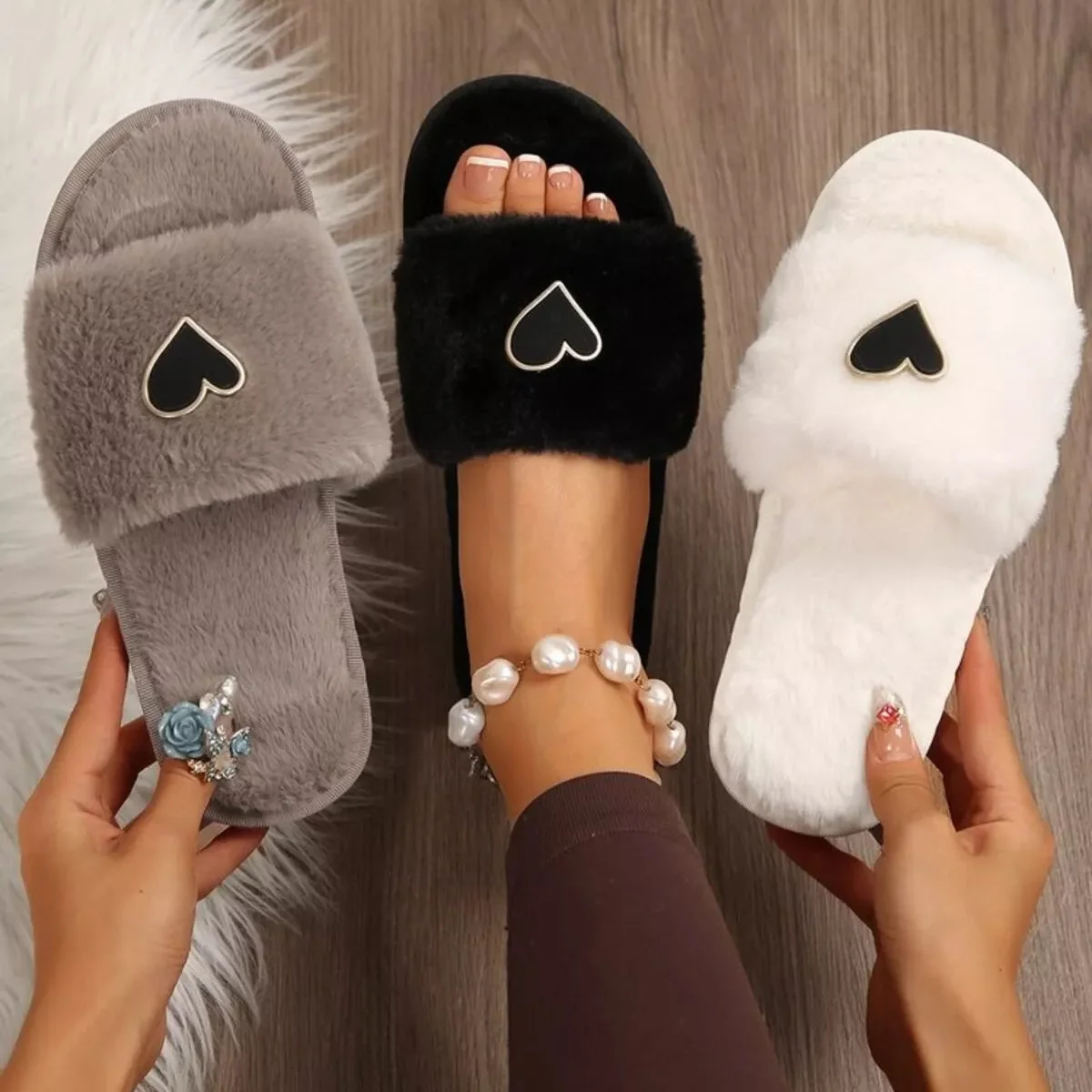Fluffy Open Toe Slippers for Women