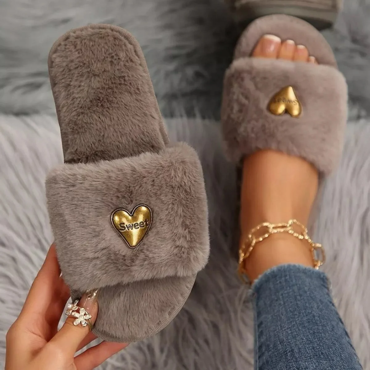 Fluffy Open Toe Slippers for Women
