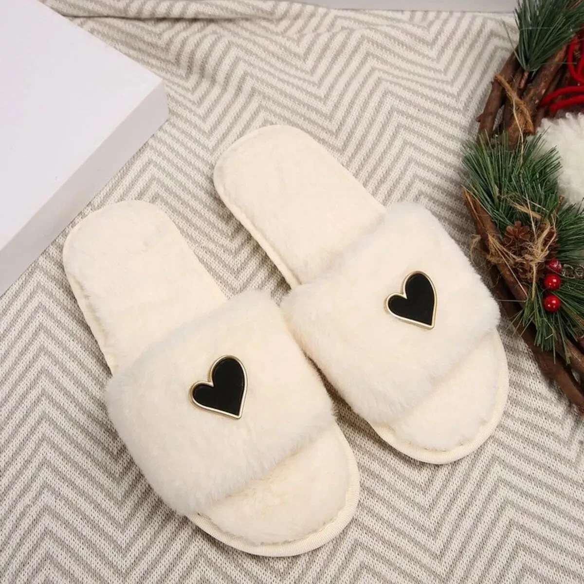 Fluffy Open Toe Slippers for Women