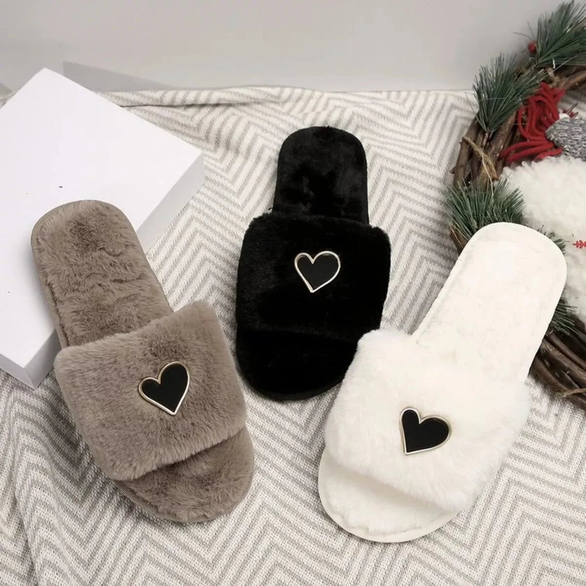 Fluffy Open Toe Slippers for Women