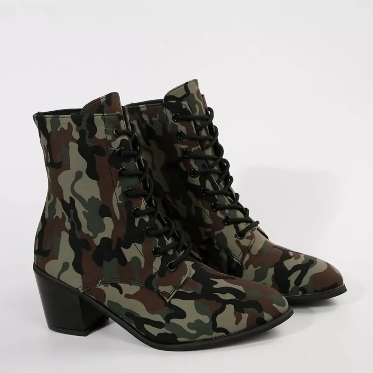 Green Lace Up Mid Heel Boots