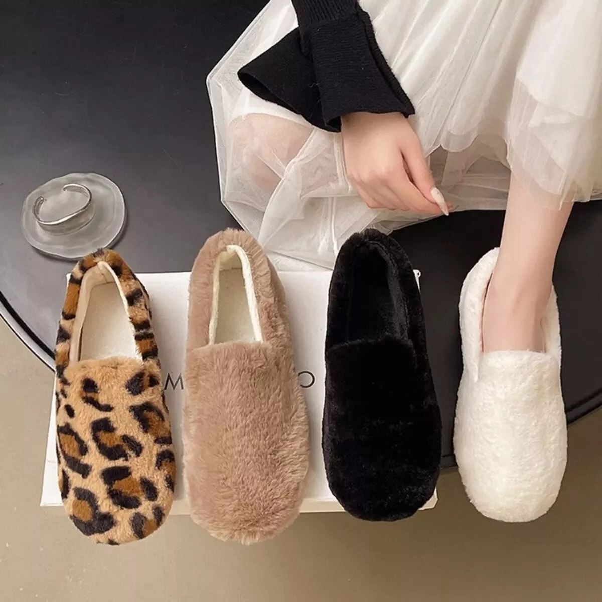 Cozy Fluff Slip-On Shoes - Black, Khaki, Ivory | Trendsi