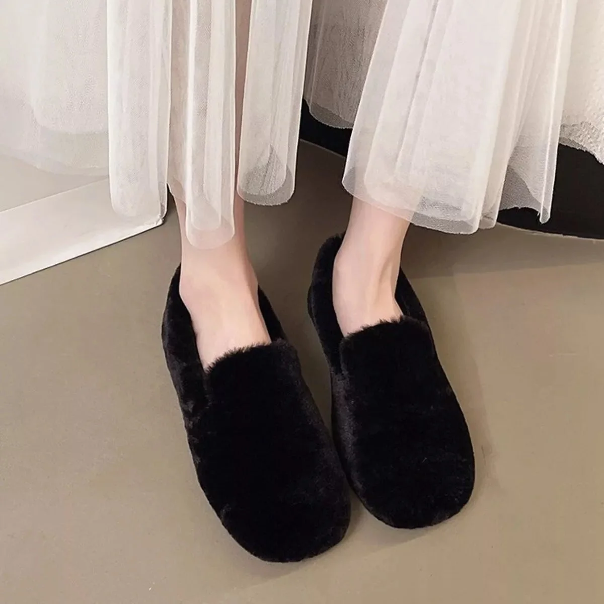 Cozy Fluff Slip-On Shoes - Black, Khaki, Ivory | Trendsi