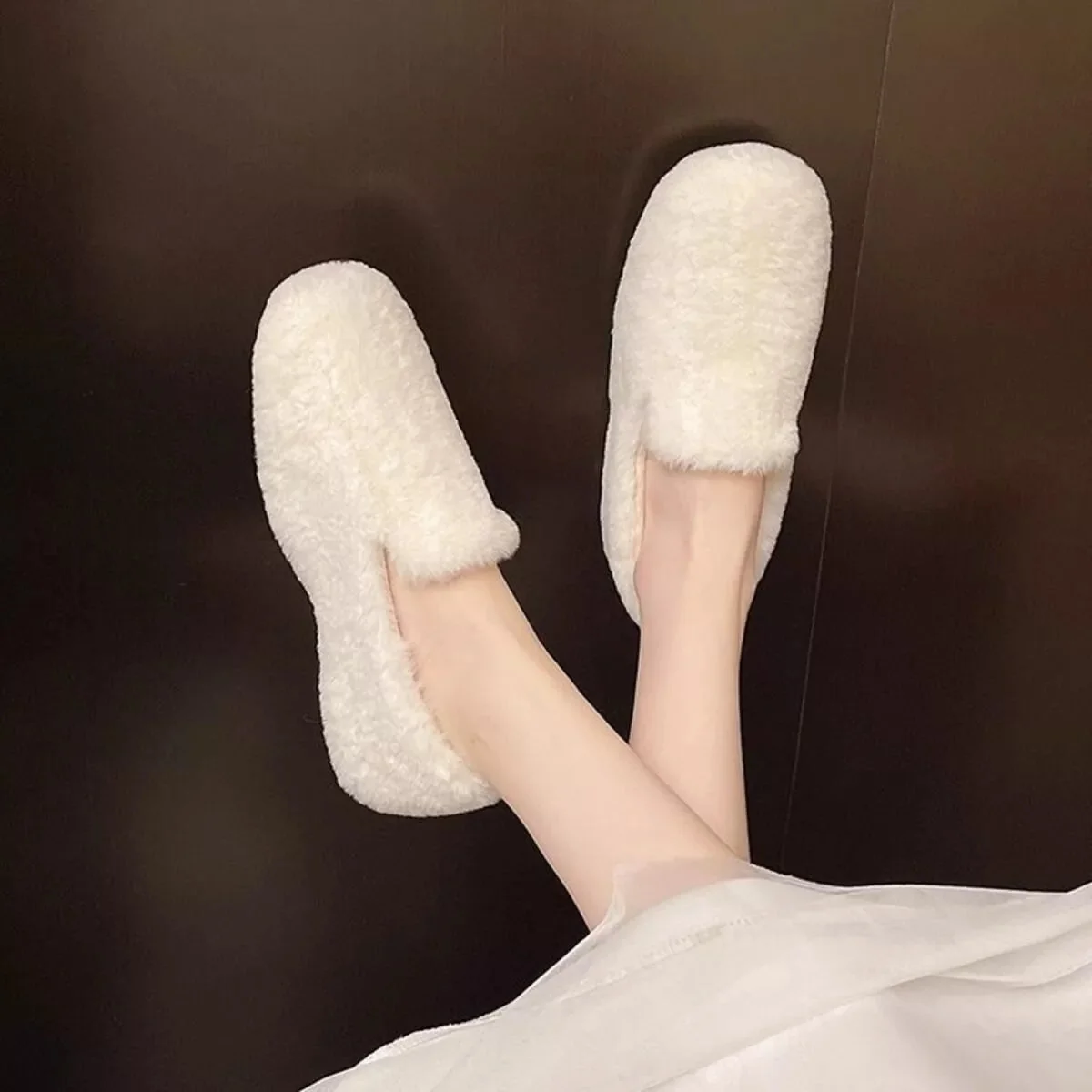 Cozy Fluff Slip-On Shoes - Black, Khaki, Ivory | Trendsi