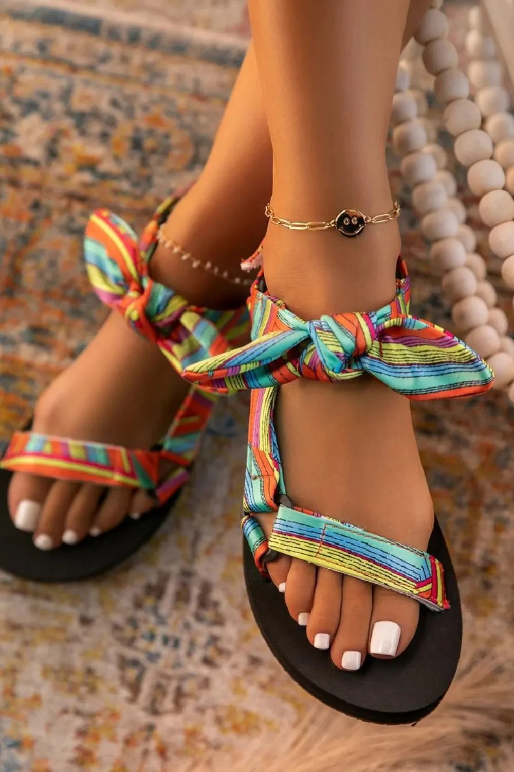 Leopard Open Toe Flats Sandals Gray 35-43