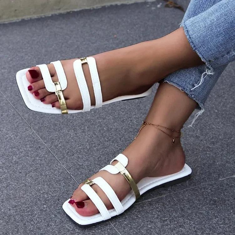 Womens Open Toe Flats Sandals - Comfortable Casual Summer Shoes