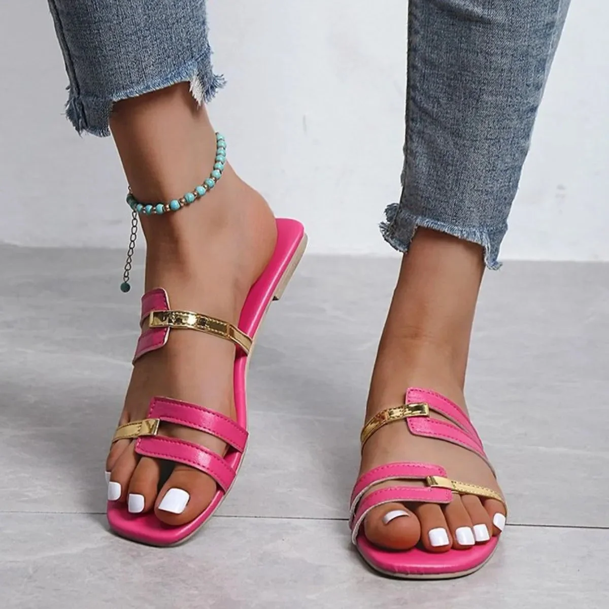 Womens Open Toe Flats Sandals - Comfortable Casual Summer Shoes