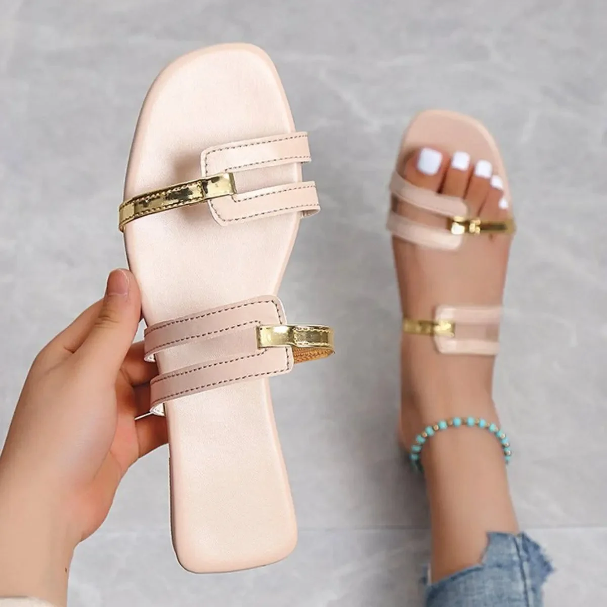 Womens Open Toe Flats Sandals - Comfortable Casual Summer Shoes