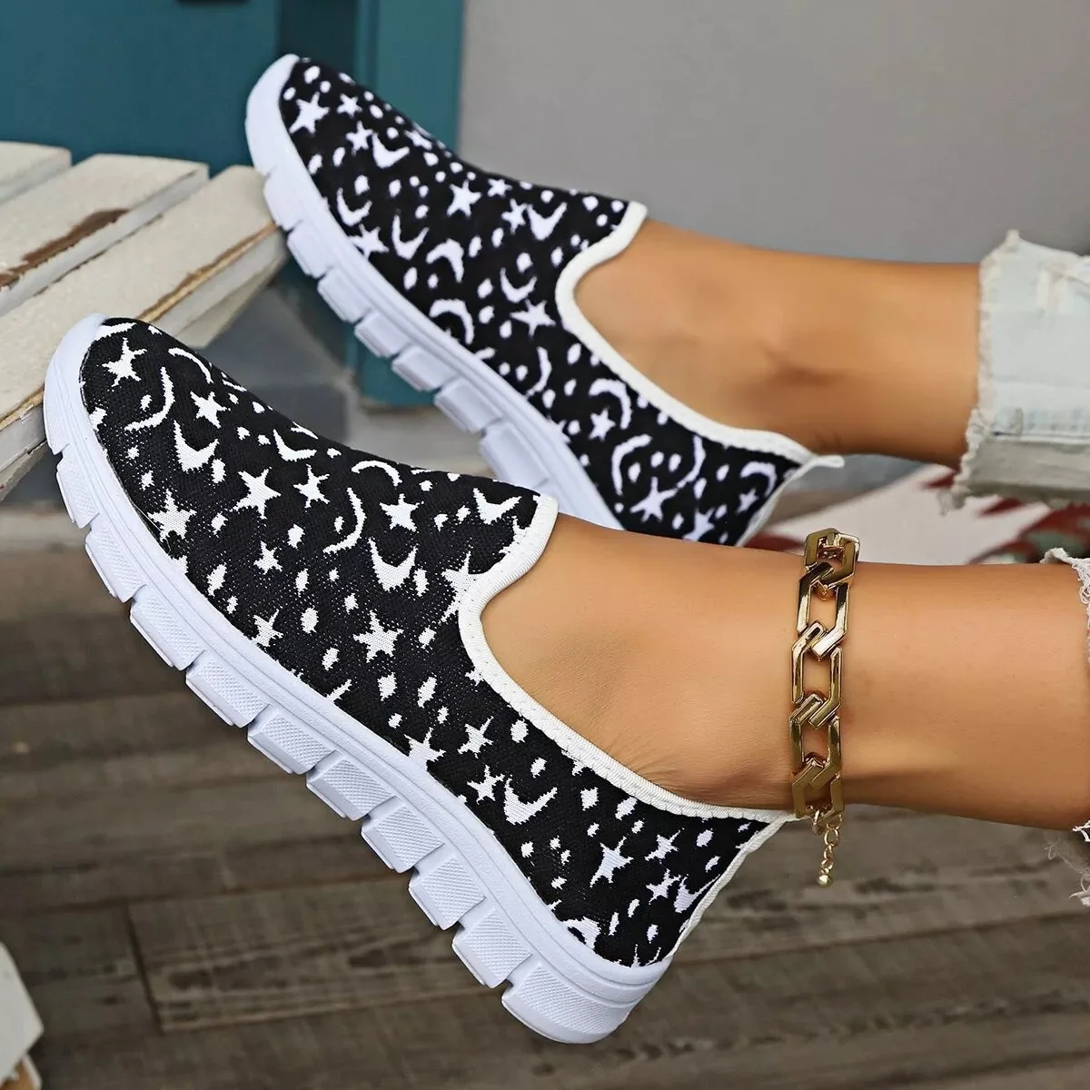 Blue Round Toe Platform Slip-Ons Shoes