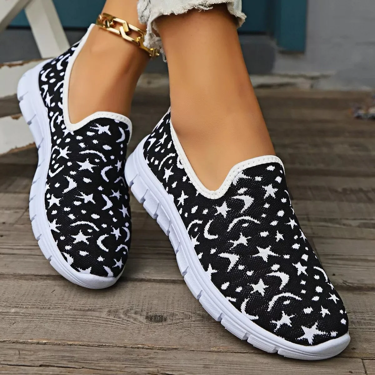 Blue Round Toe Platform Slip-Ons Shoes