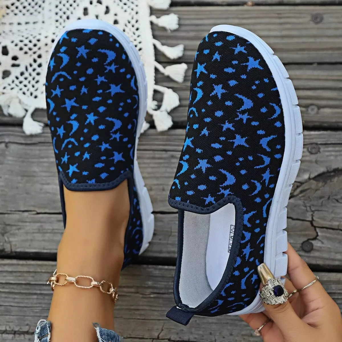 Blue Round Toe Platform Slip-Ons Shoes
