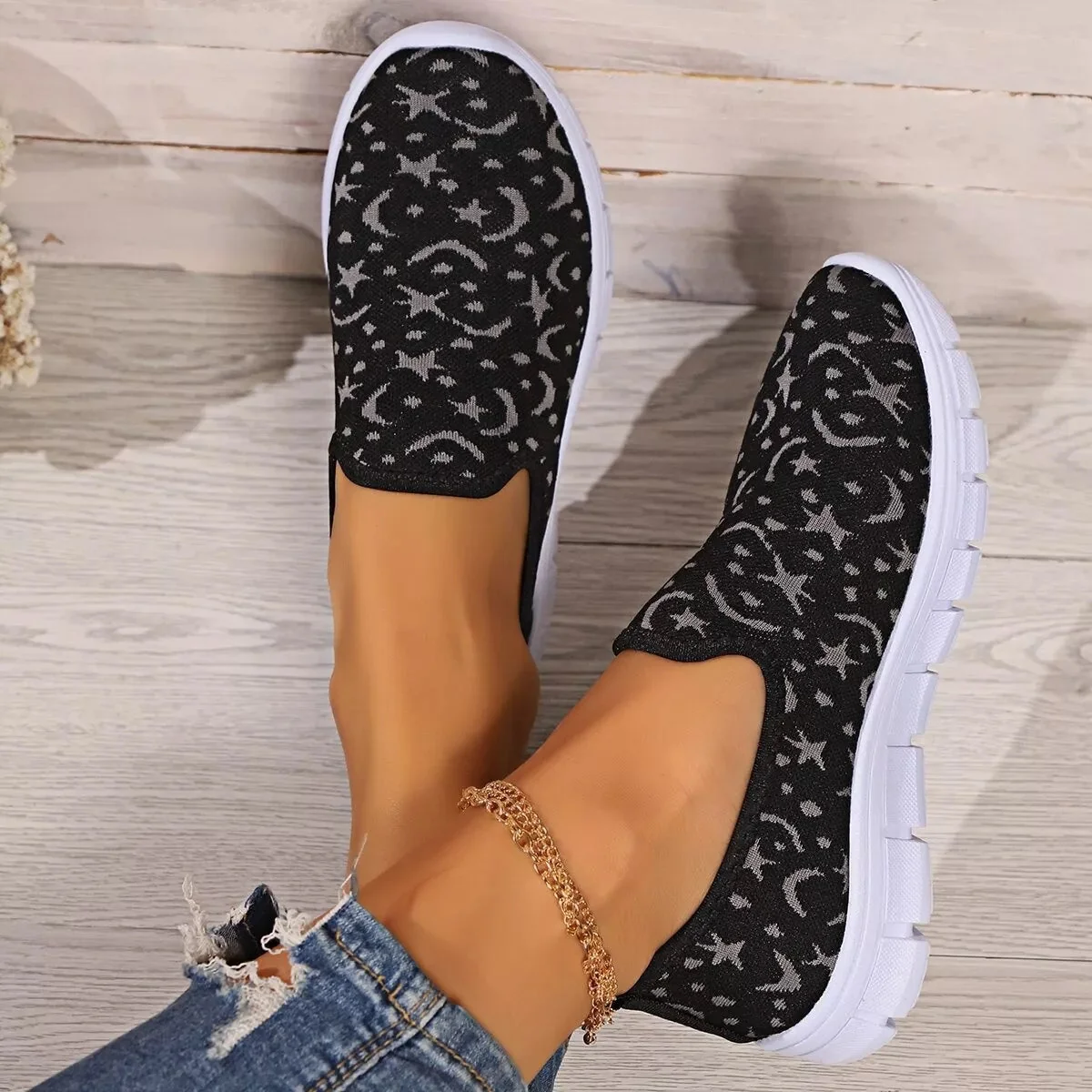 Blue Round Toe Platform Slip-Ons Shoes