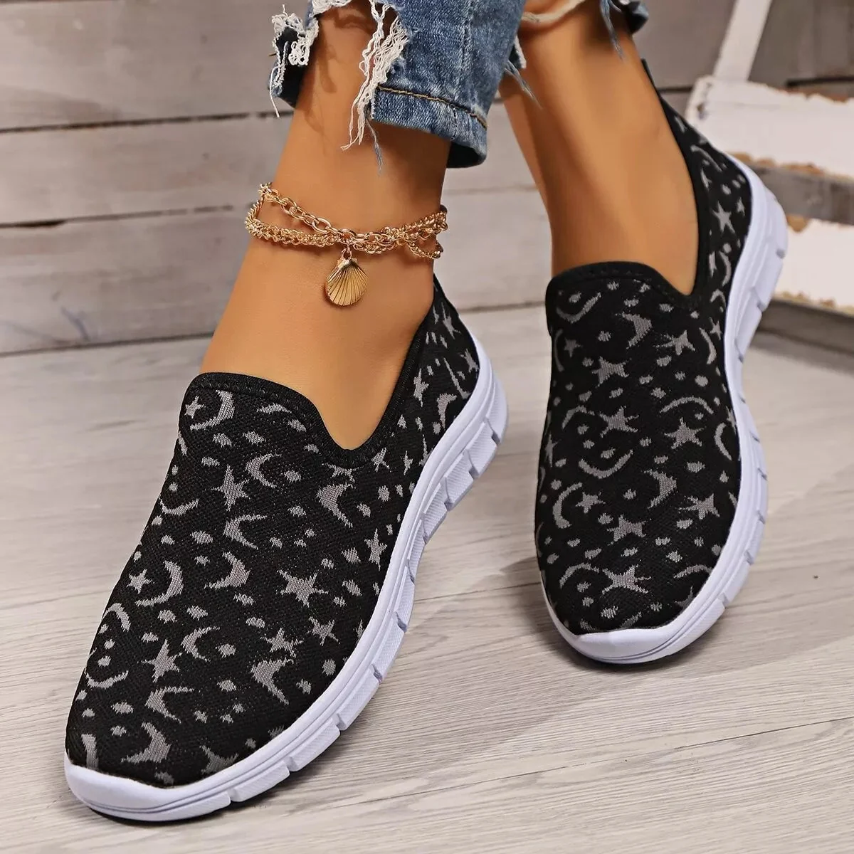 Blue Round Toe Platform Slip-Ons Shoes