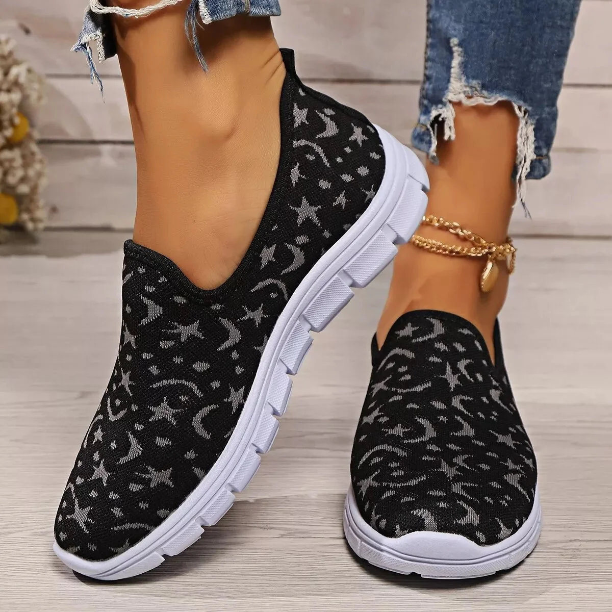 Blue Round Toe Platform Slip-Ons Shoes